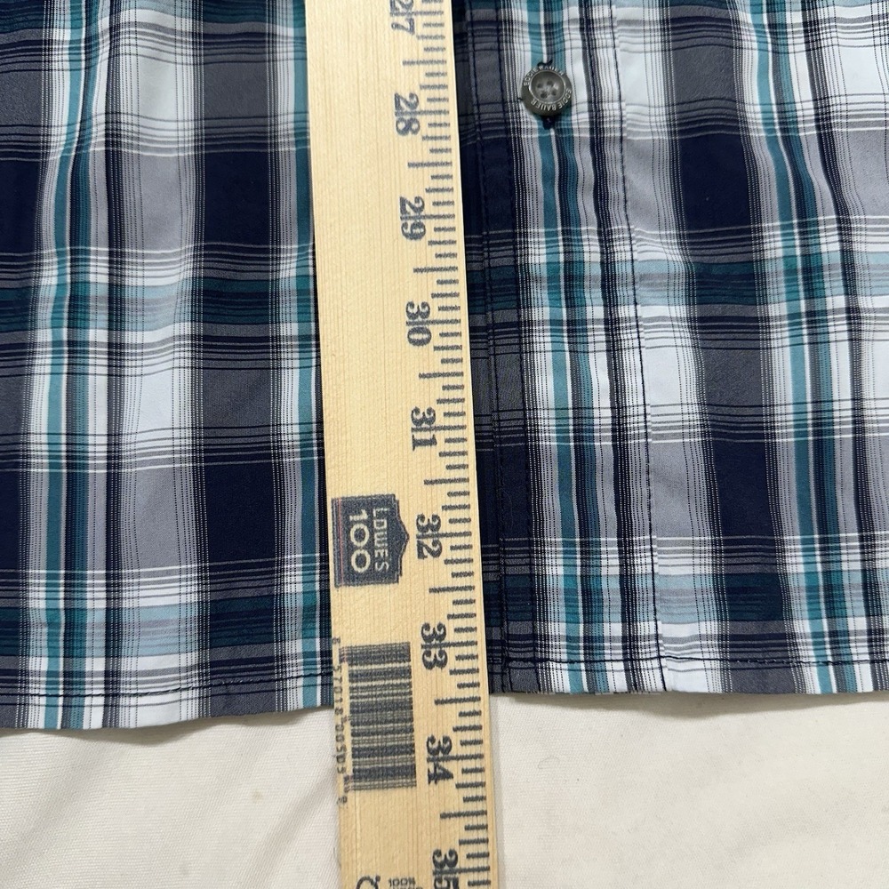Eddie Bauer Legend Wash Plaid Shirt Men's TL Navy Teal Button Front Cotton - Picture 4 of 10